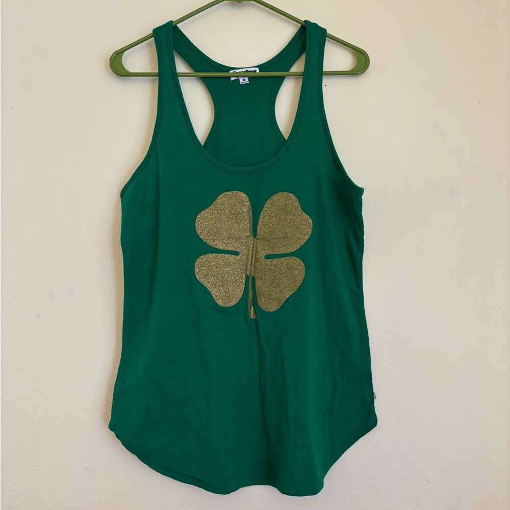 Tipsy Elves Green Tank Top with Gold Clover